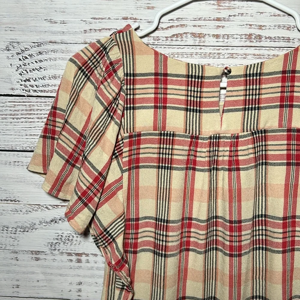 Maeve Priscilla Plaid Flutter Sleeve Top from Anthropologie Small